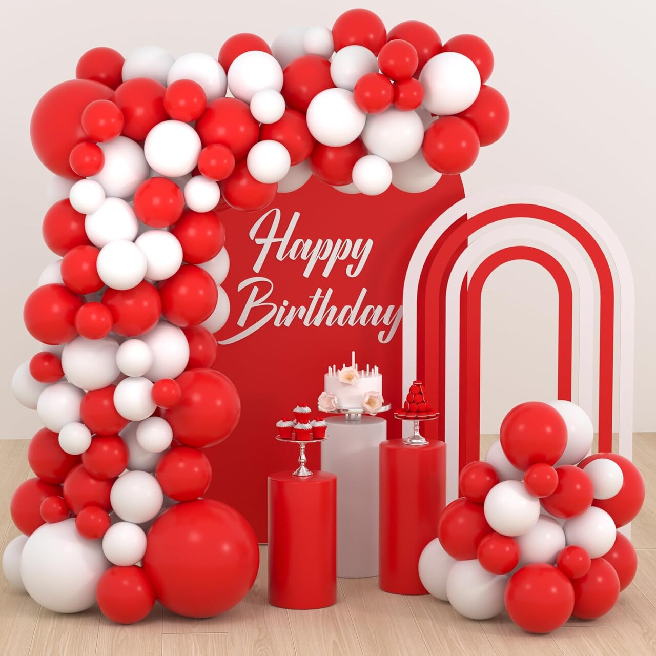 Red White Balloon Garland Arch Kit, 122PCS White and Red Balloons Red White Party Balloons(Red White)